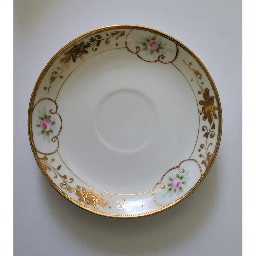 Nippon Hand Painted Porcelain Saucer Plate Floral Gold White 5.5" - Picture 2 of 5